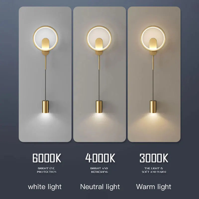 Afralia™ Modern Brass LED Hanging Wall Sconce for Living Room Bedroom Kitchen Balcony