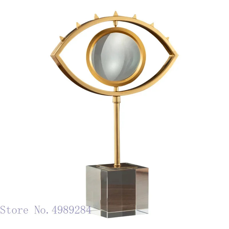 Afralia™ Golden Metal Eyes Magnifying Glass with Crystal Glass Base - Modern Home Decoration