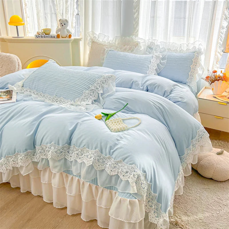 Afralia™ Lace Ruffles Princess Style 100% Cotton Bedding Set