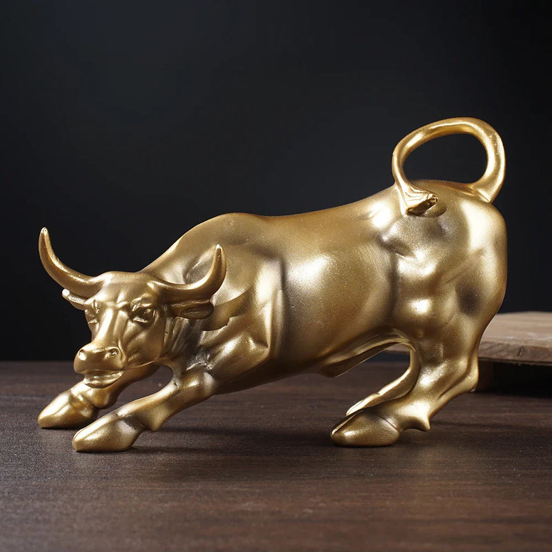 Afralia™ Bull Figurine: Resin Wall Street Cattle Statue for Feng Shui Home Decor