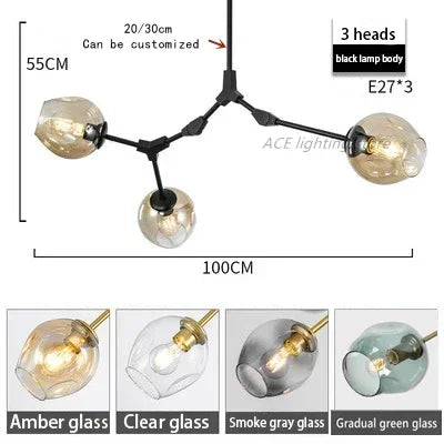 Afralia™ Glass Bubble Branch Chandelier: Modern Hanging Ceiling Light Fixture