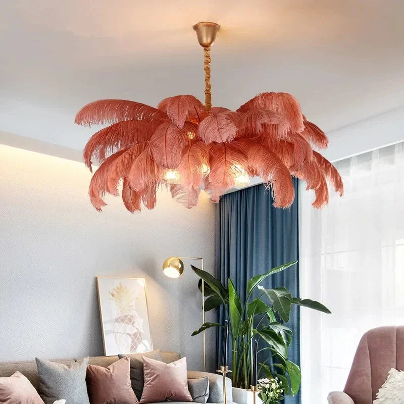 Luxury Ostrich Feather Chandelier by Afralia™ - Modern LED Living Room Pendant Lamp