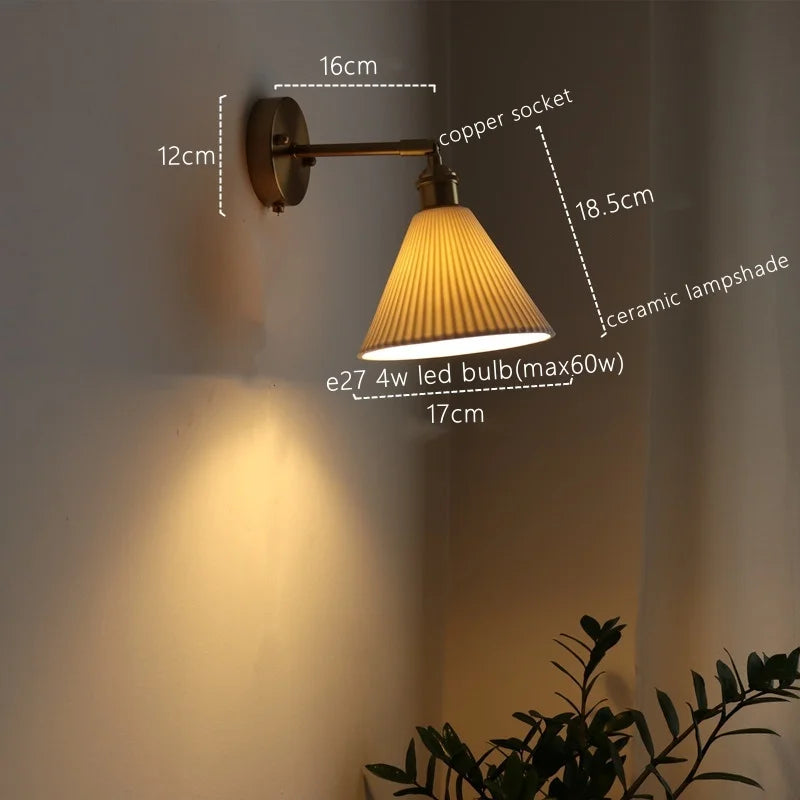 Afralia™ Ceramic Copper LED Wall Lamp for Bedroom Bedside Mirror Light