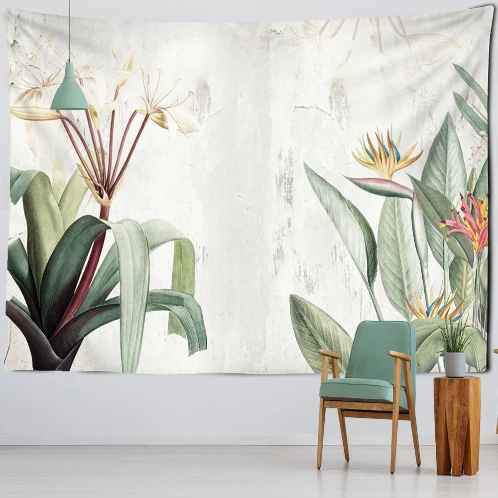 Purple Flowers Oil Painting Tapestry Wall Hanging by Afralia™ - Tropical Landscape Home Decor