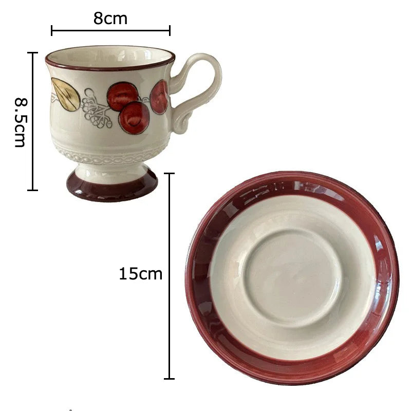 Afralia™ Flower Fruit Ceramic Cup&Saucer Set Dining Coffee Tea Milk Mugs.