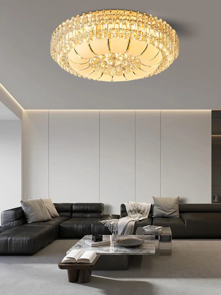 Afralia™ Luxury Gold Crystal Ceiling Light Chandeliers for Elegant Room Decor