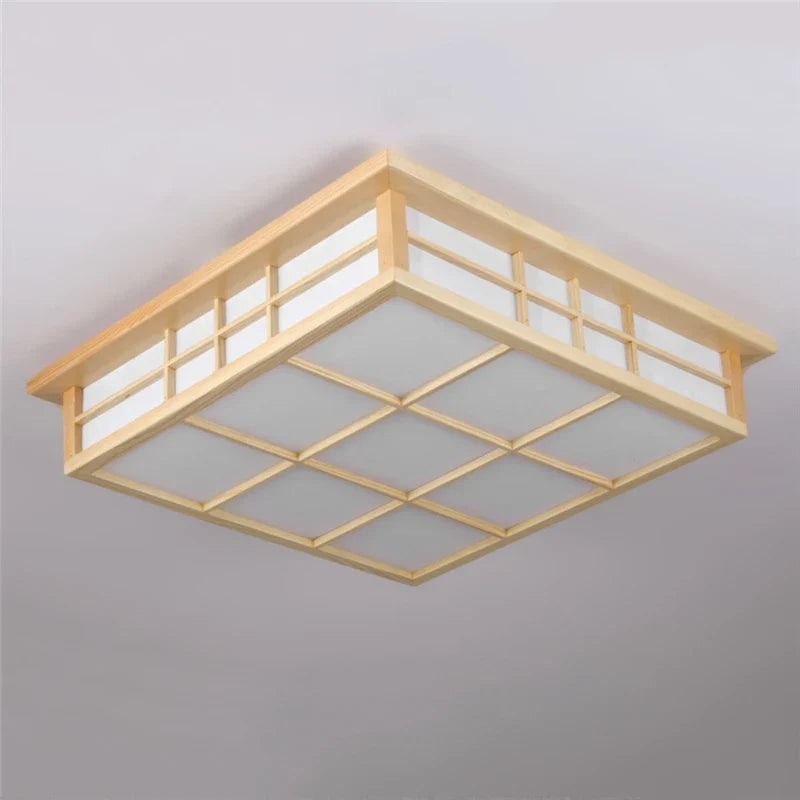 Afralia™ Japanese Wooden Square LED Ceiling Lights for Modern Living Room and Kitchen