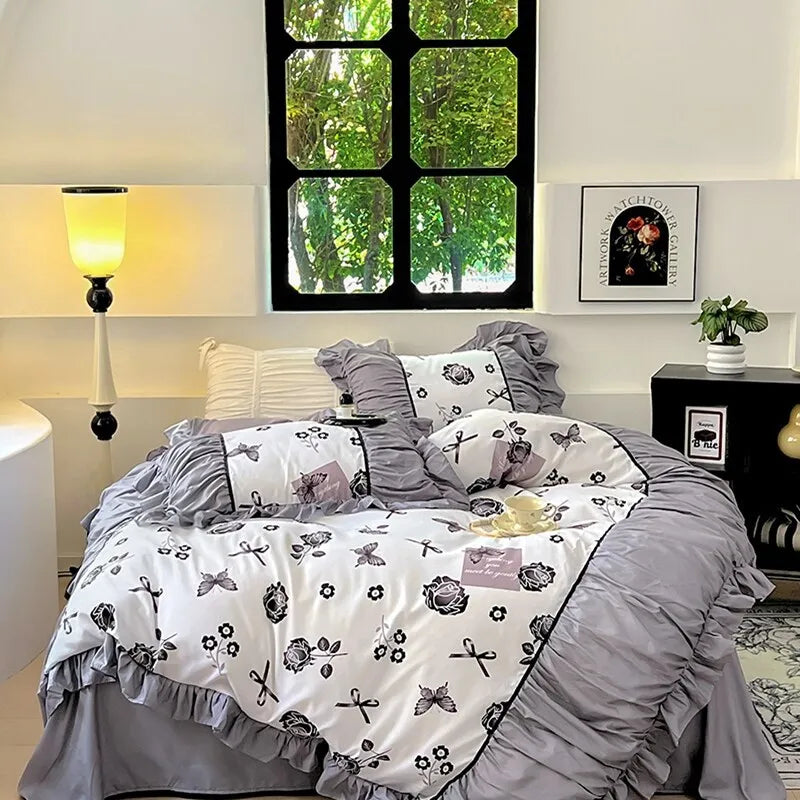 Afralia™ Lace Printed Duvet Cover Set - Elegant, Cozy Bedding for Single & Double Beds