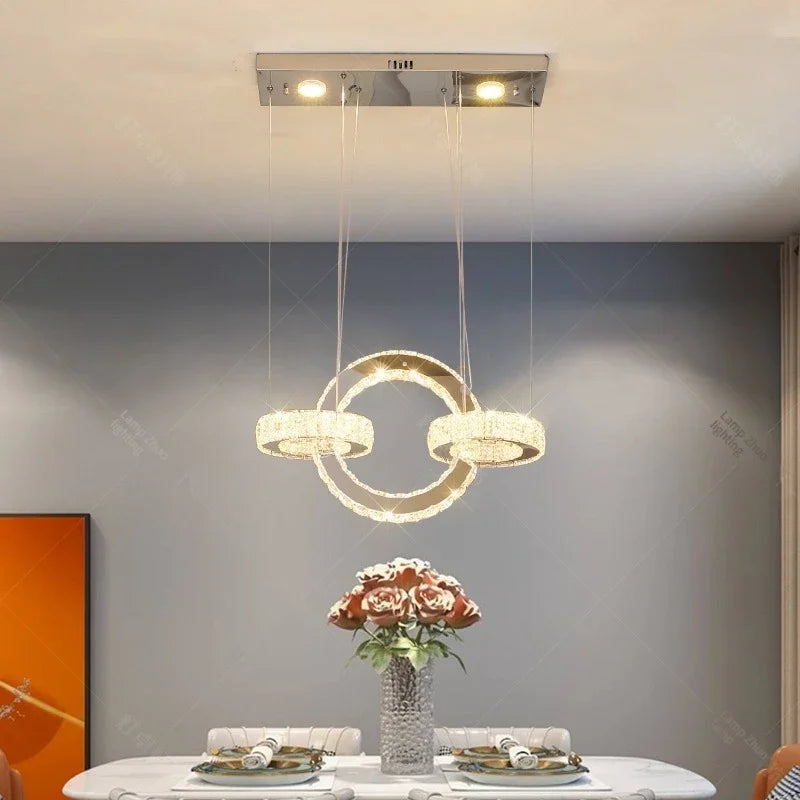 Afralia™ Crystal LED Circle Rings Chandelier for Bedroom, Villa, Stair - Luxury Pendant Light