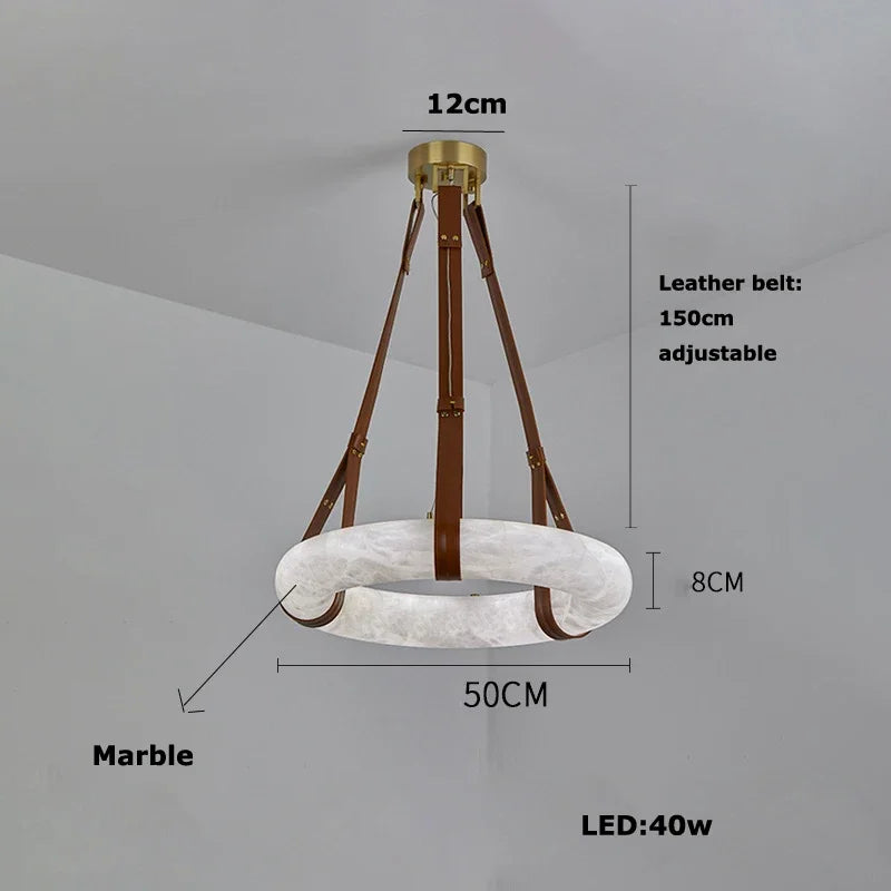 Afralia™ Modern Brown Leather Round Ring Lucite Pendant Light