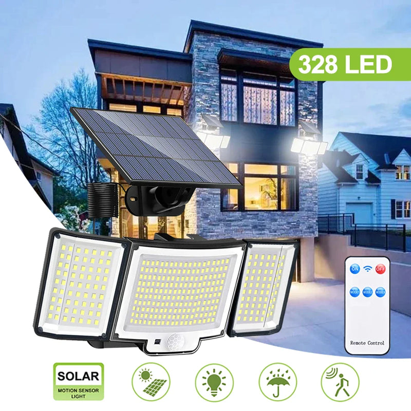 Afralia™ Solar Flood Lights 3 Modes IP65 Waterproof Wall Lamp with Remote Control