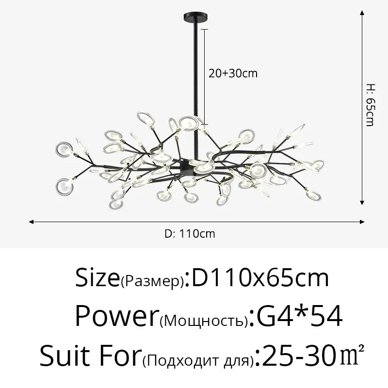 Afralia™ Firefly LED Chandelier Black Gold - Modern Minimalist Ceiling Pendant Lamp