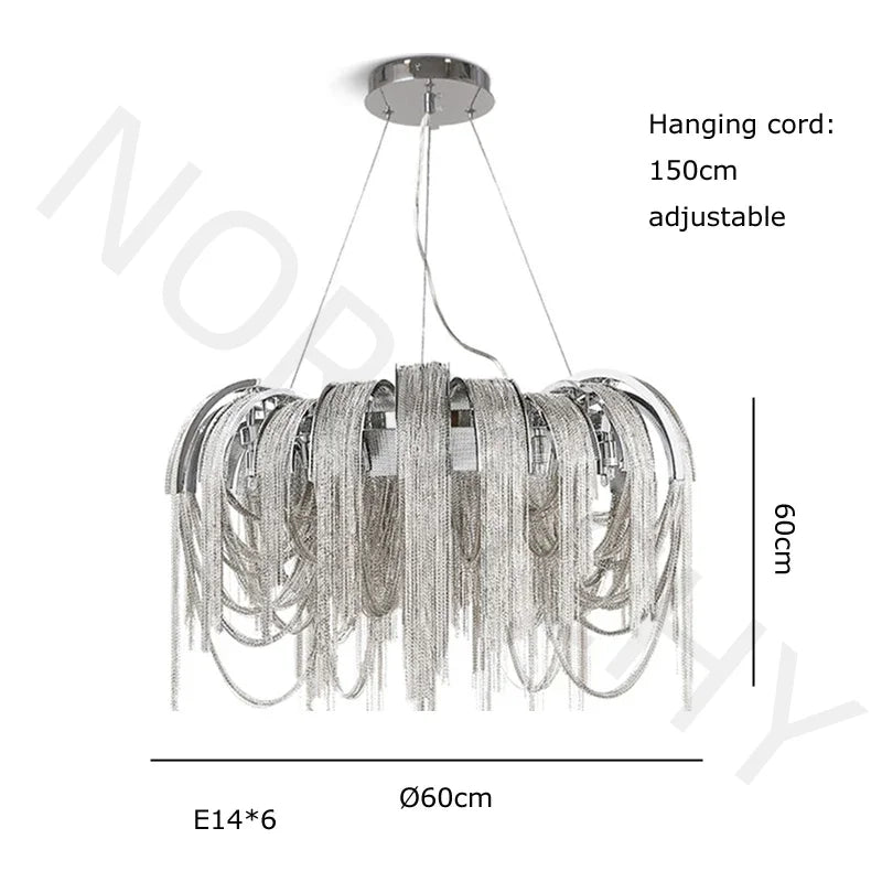 Afralia™ Chrome Tassel LED Chandelier for Living Dining Room Decor - Modern Lustre Design