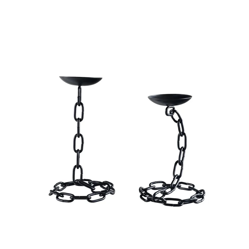 Afralia™ Vintage Chain Candlestick Holder for Home Decor - Metal Candle Holder