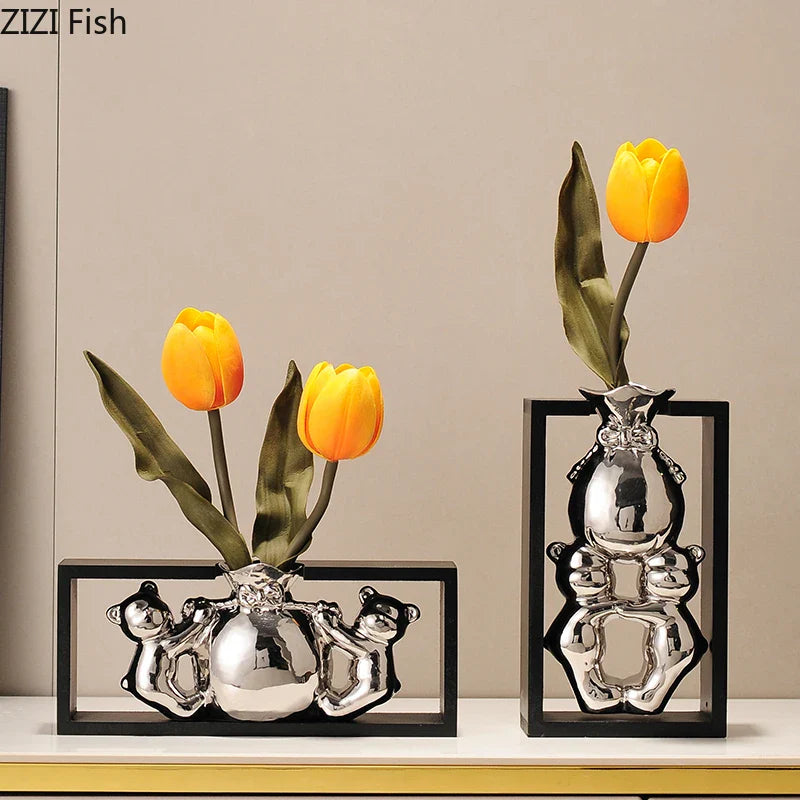 Afralia™ Elegant Square Ceramic Vase with Artificial Flowers for Desk Decoration