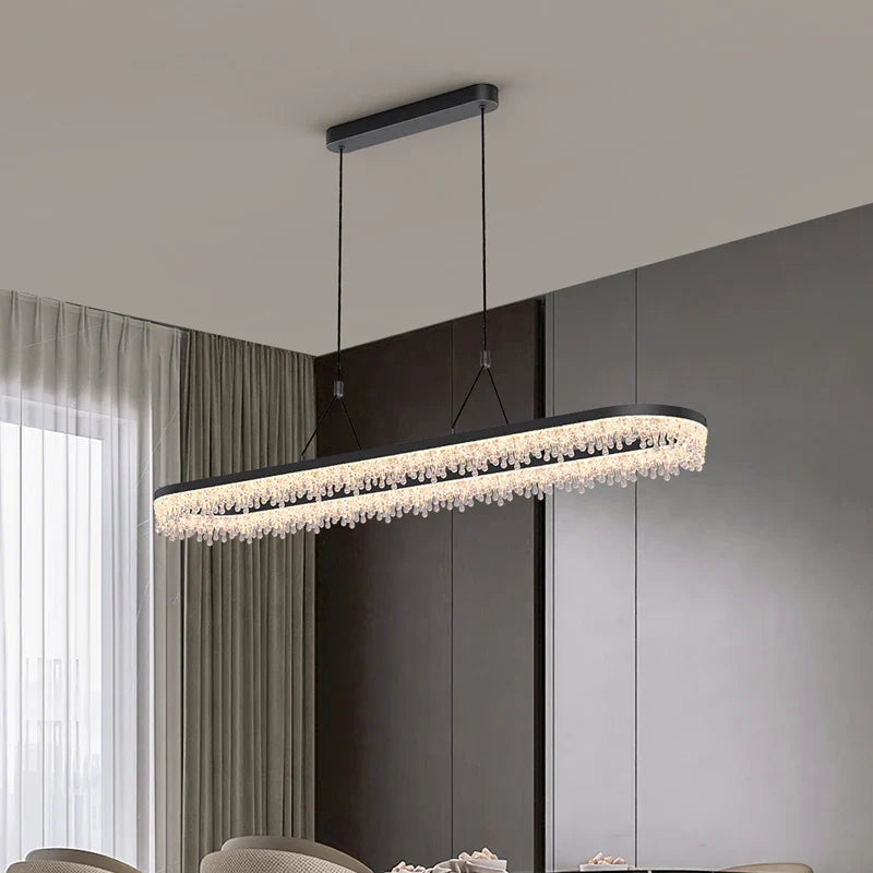 Afralia™ Black Crystal Ceiling Pendant LED Chandelier for Modern Living Room Decor