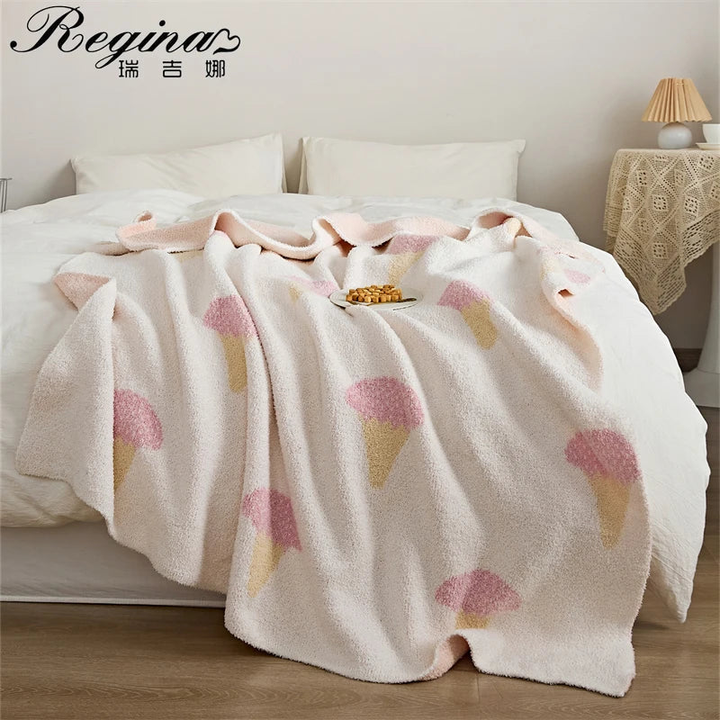 Afralia™ Kawaii Ice Cream Jacquard Blanket