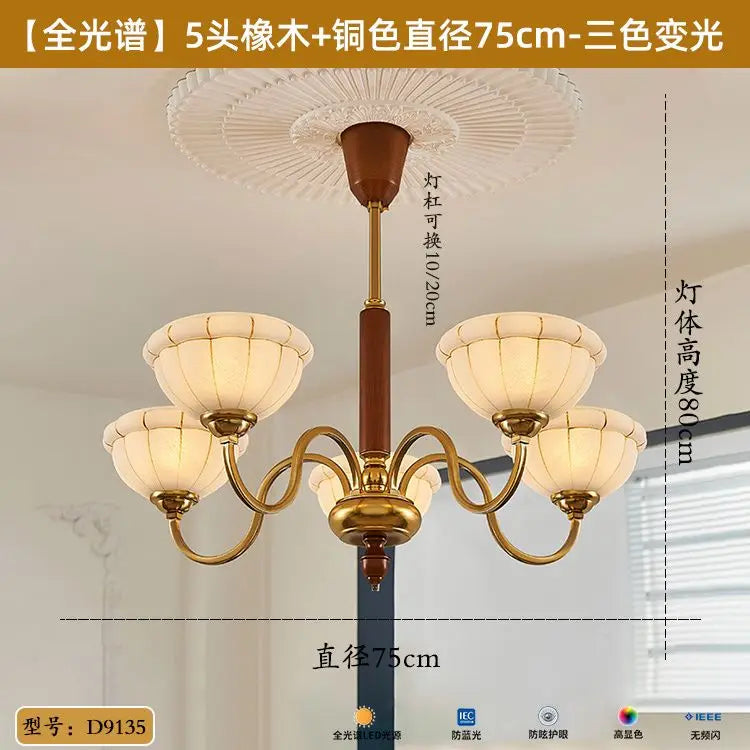 Afralia™ Retro French Style Living Room Chandelier & Solid Wood American Bedroom Light