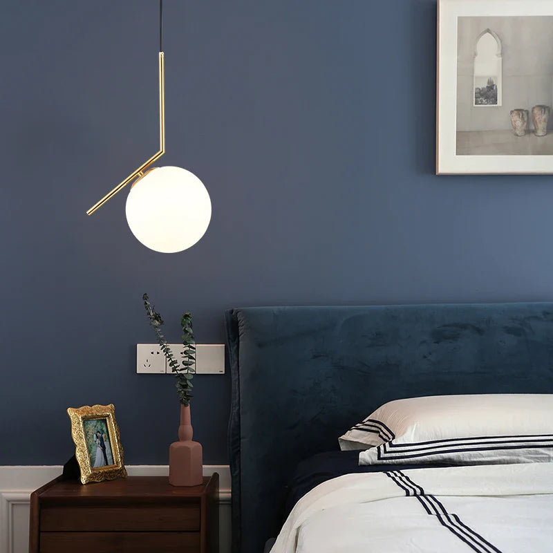 Afralia™ Modern Iron Glass Pendant Lights Nordic Round Ball Brass Rod Hanging Lamp