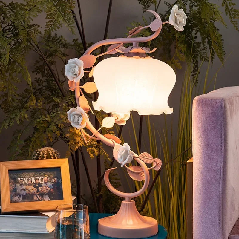 Afralia™ Romantic Glass Flower Table Lamp for Bedroom Study Room Decor