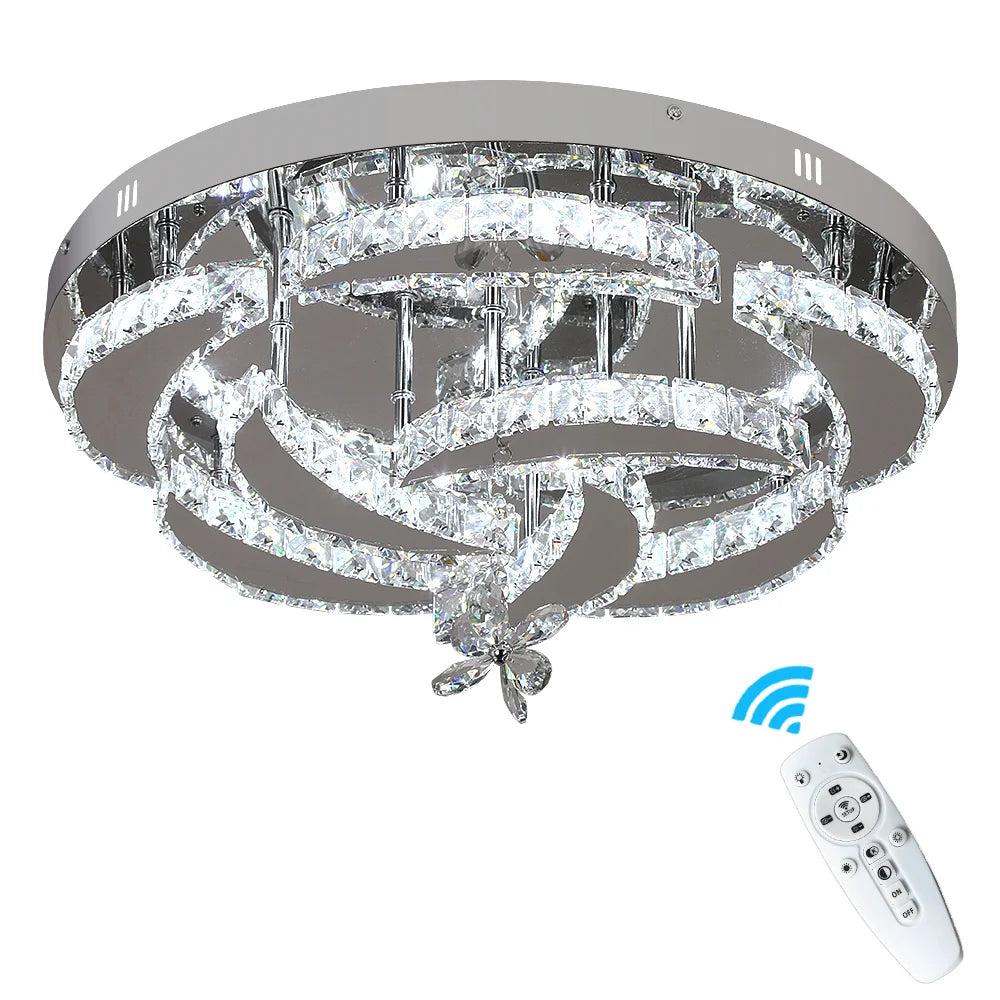 Afralia™ Crystal Drop Chandelier Ceiling Light with RC Dimming for Modern Home Decor