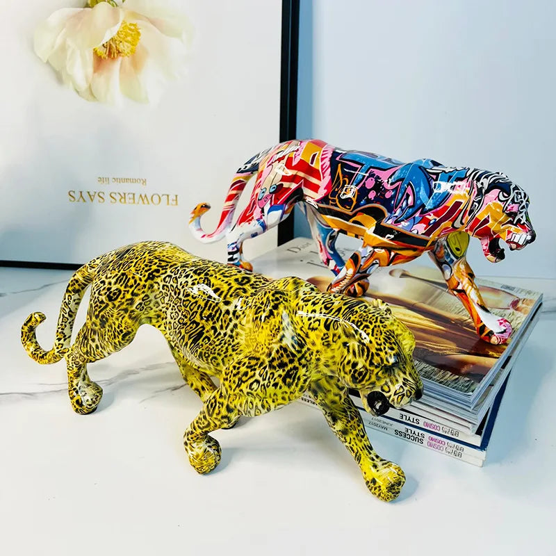 Afralia™ Resin Leopard Statue Sculpture Modern Home Office Decor Africa Panther Figurine