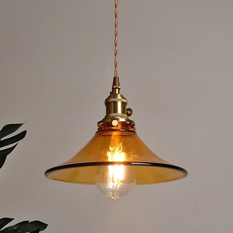 Afralia™ Amber Glass LED Pendant Light with Adjustable Wire, Vintage Loft Style for Home Décor
