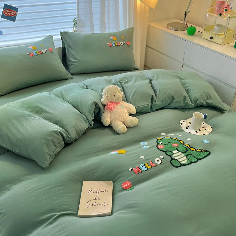 Afralia™ Cartoon Pattern Embroidered Bedding Sets: Cozy, Soft, and Breathable for Kids and Adults
