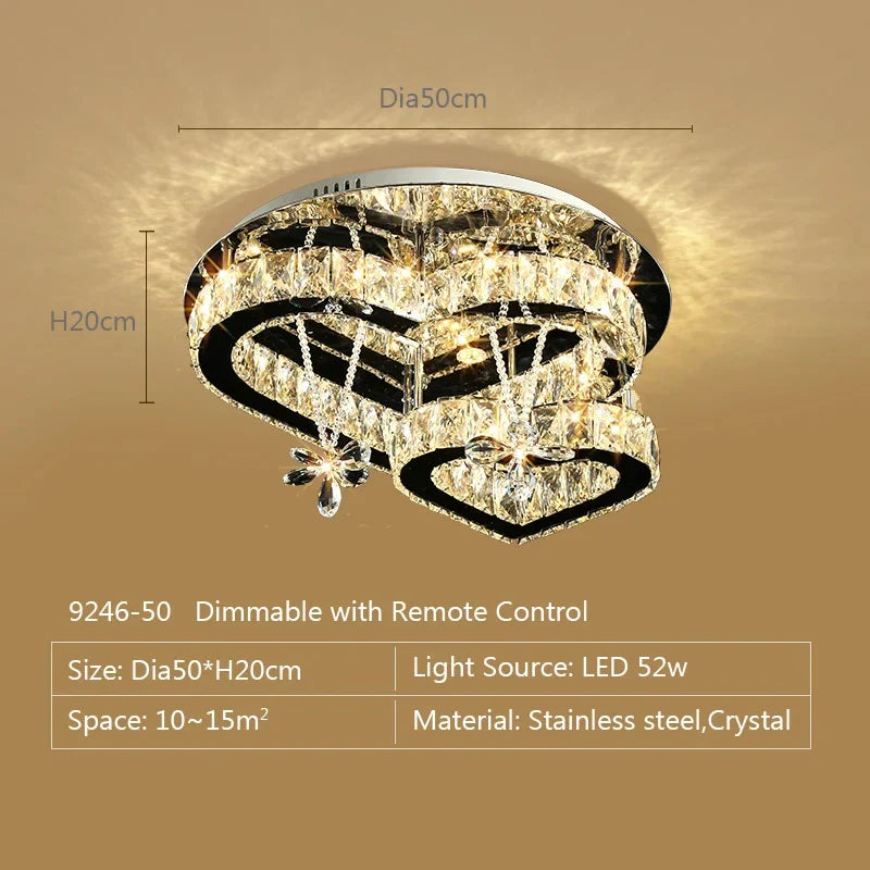 Afralia™ Heart Shaped Crystal LED Ceiling Light - Modern Chandelier Fixture for Living Room