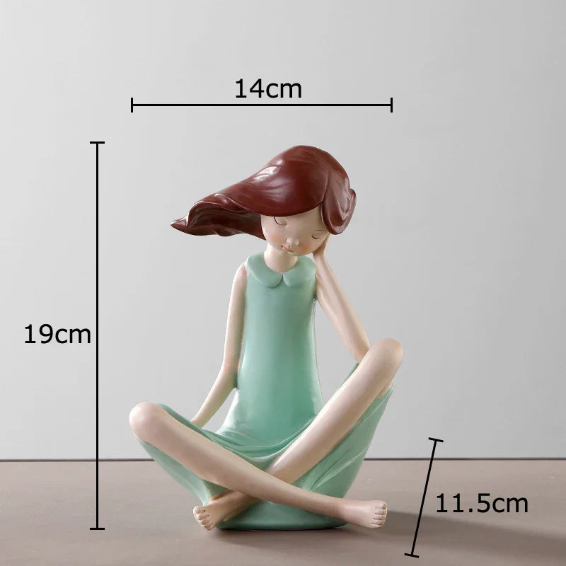 Afralia™ Cartoon Girl Resin Sculpture Desk Decoration Room Ornament Artifacts