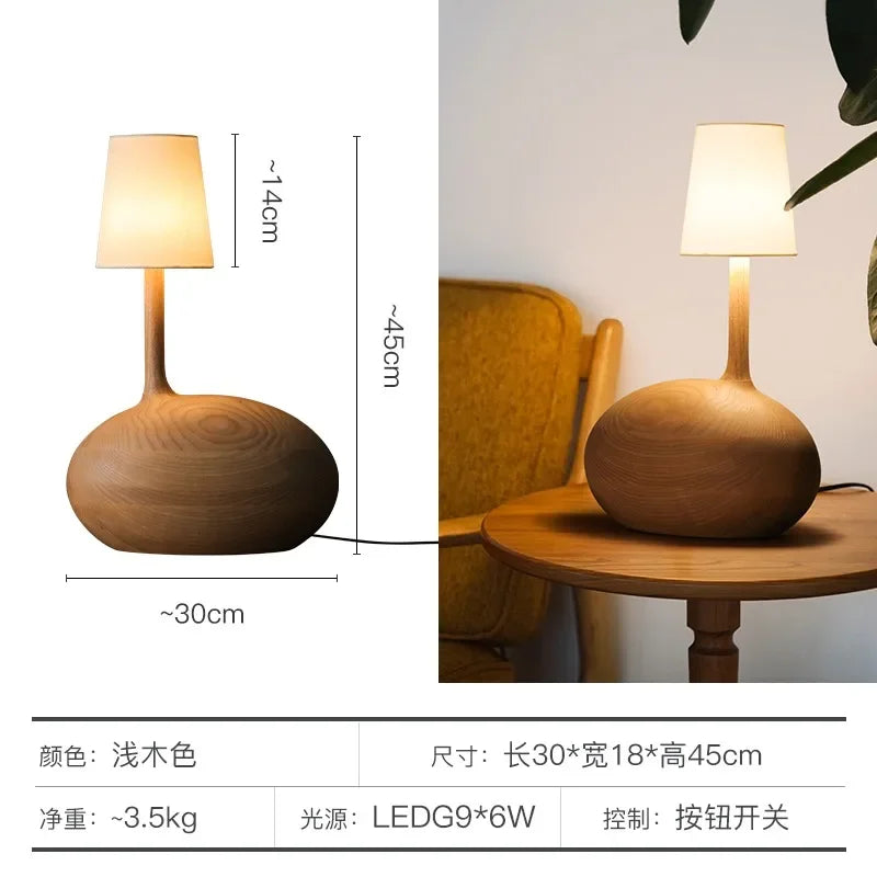 Afralia™ Zen Art Solid Wood Table Lamp LED G9 Desk Light Bedroom Living Room