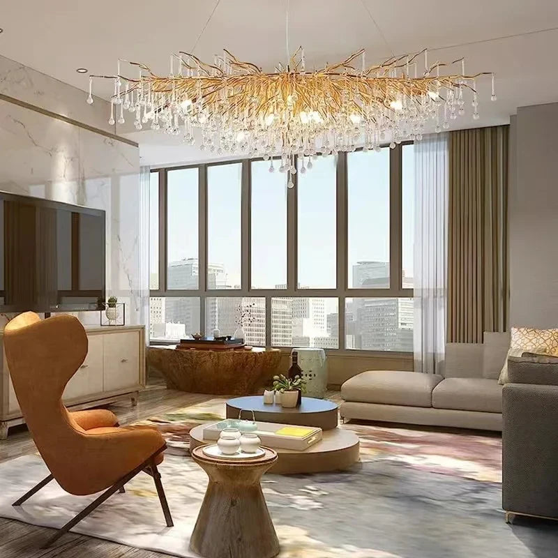 Afralia™ Modern Luxury Gold LED Crystal Chandelier for Living Room