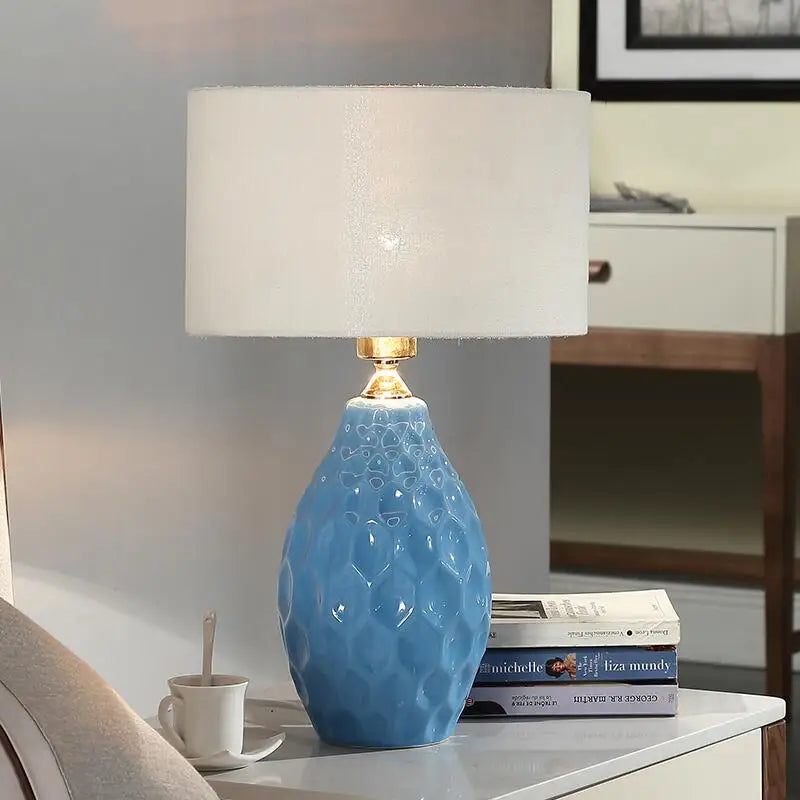 Afralia™ Modern White Ceramic Table Lamp with Remote Control and Fabric Shade