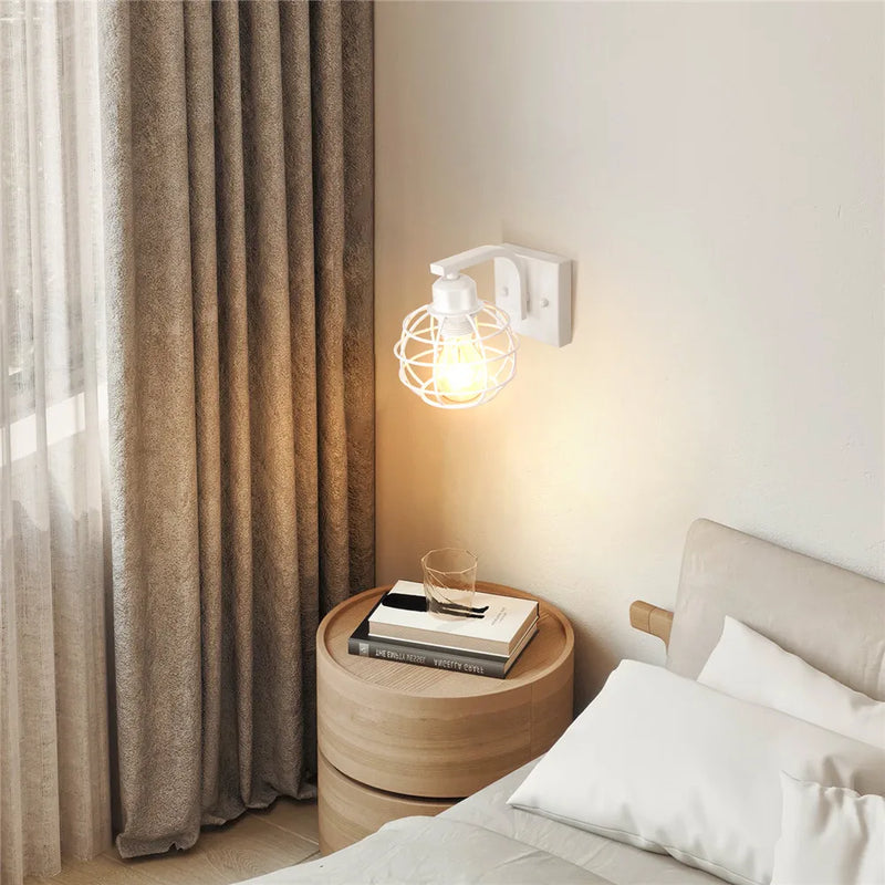 Afralia™ Iron White Cage Wall Lamp for Modern Indoor Lighting