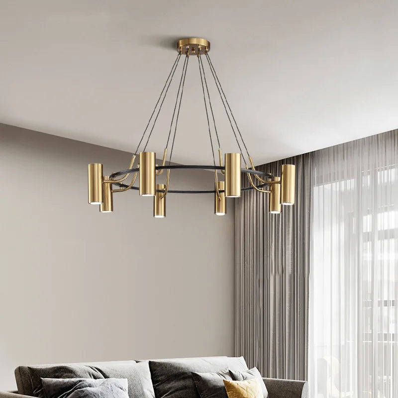 Afralia™ Gold LED Ring Chandelier | Modern Black Wire Adjustable Lighting Fixture