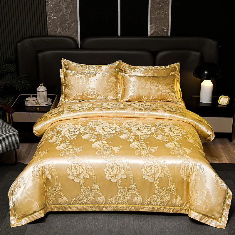 Afralia™ Satin Jacquard Bedding Set | 4Pcs Double Size Bedclothes