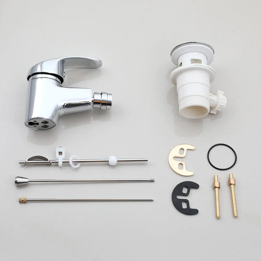 Afralia™ Chrome Bidet Spray Basin Faucet Mixer Taps with Pop Up Drain