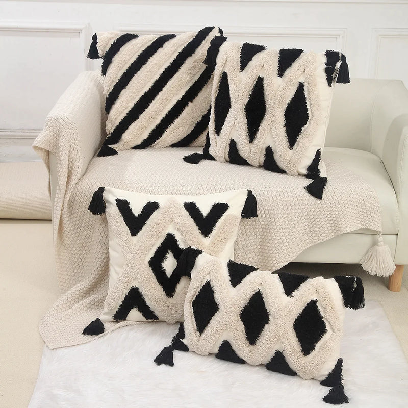 Afralia™ Geometric Chenille Embroidered Pillow Covers Boho Moroccan Style Decor