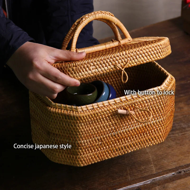 Afralia™ Handwoven Rattan Storage Box Tea Food Container Organizer