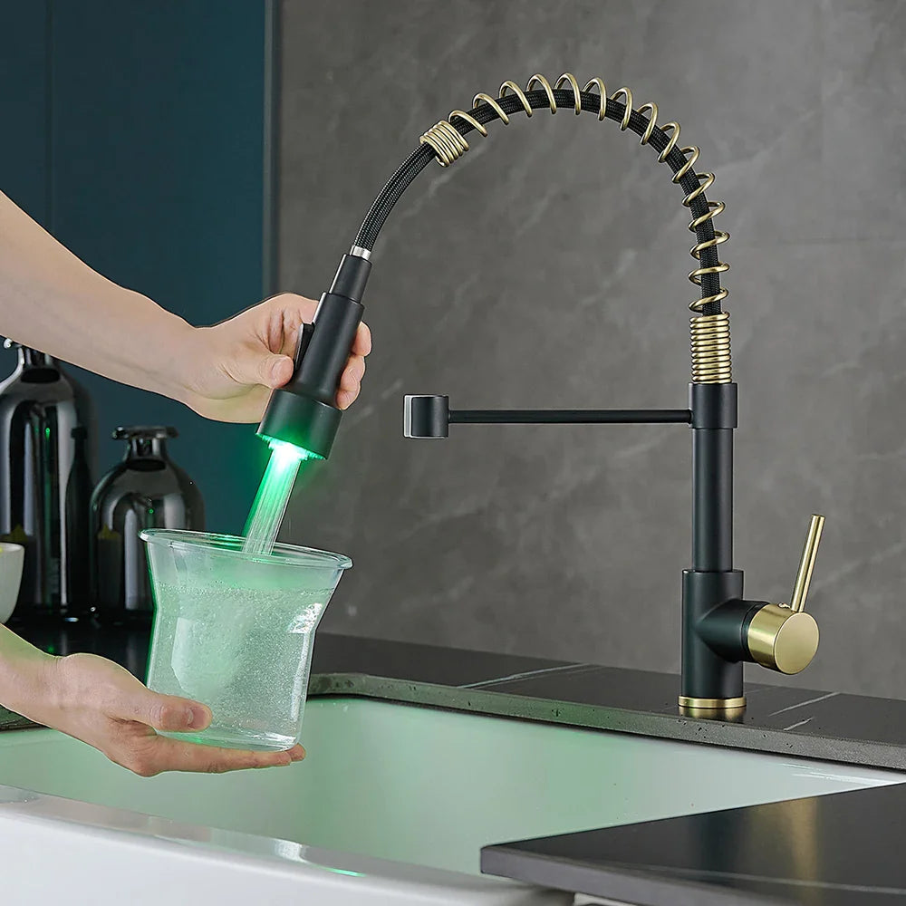 Afralia™ Brass Spring Spout Kitchen Faucet with Single Lever Pull Down Mixer Tap