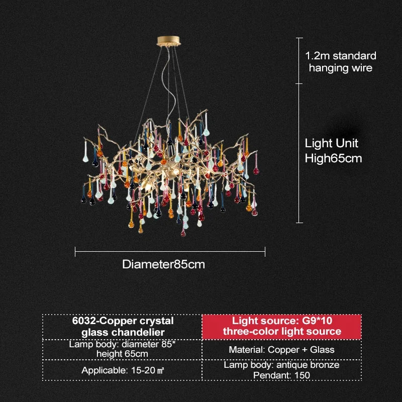 Afralia™ French Crystal Chandelier for Dining Room: Elegant Copper Branch Ceiling Light
