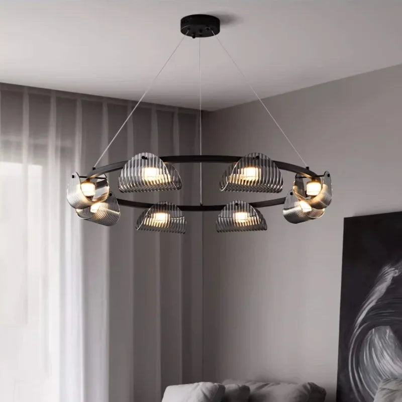 Afralia™ Smoky Gray Glass Chandelier LED Pendant Light for Luxe Dining Room