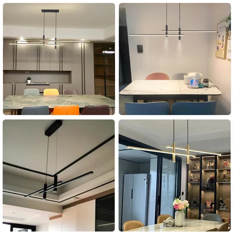 Afralia™ Black Gold LED Pendant Lights for Modern Minimalist Dining Room Chandelier