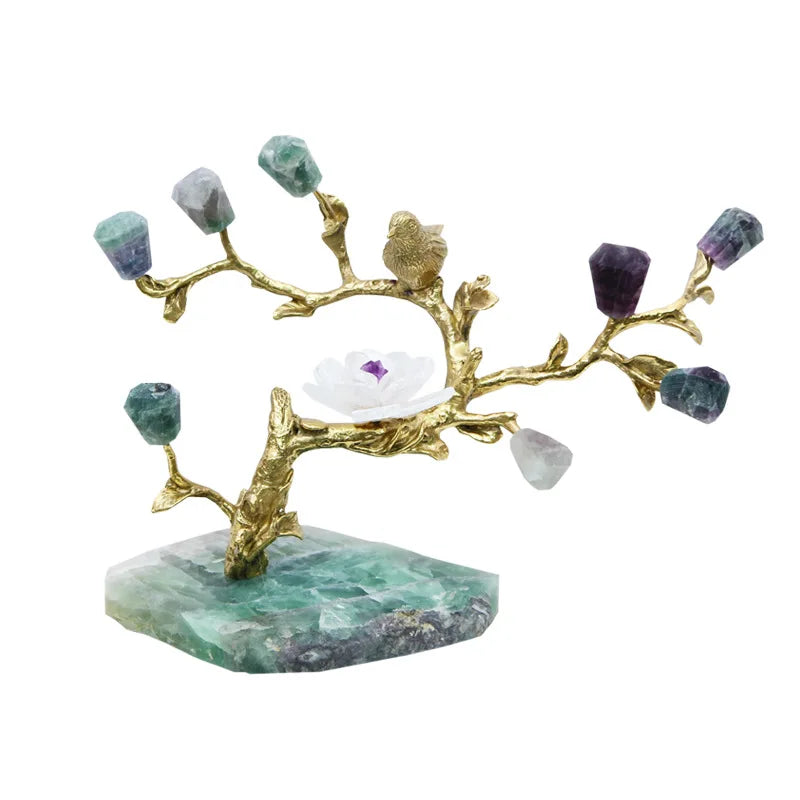 Afralia™ Amethyst Brass Tree Ornament: Lucky Crystal Sculpture Home Decor
