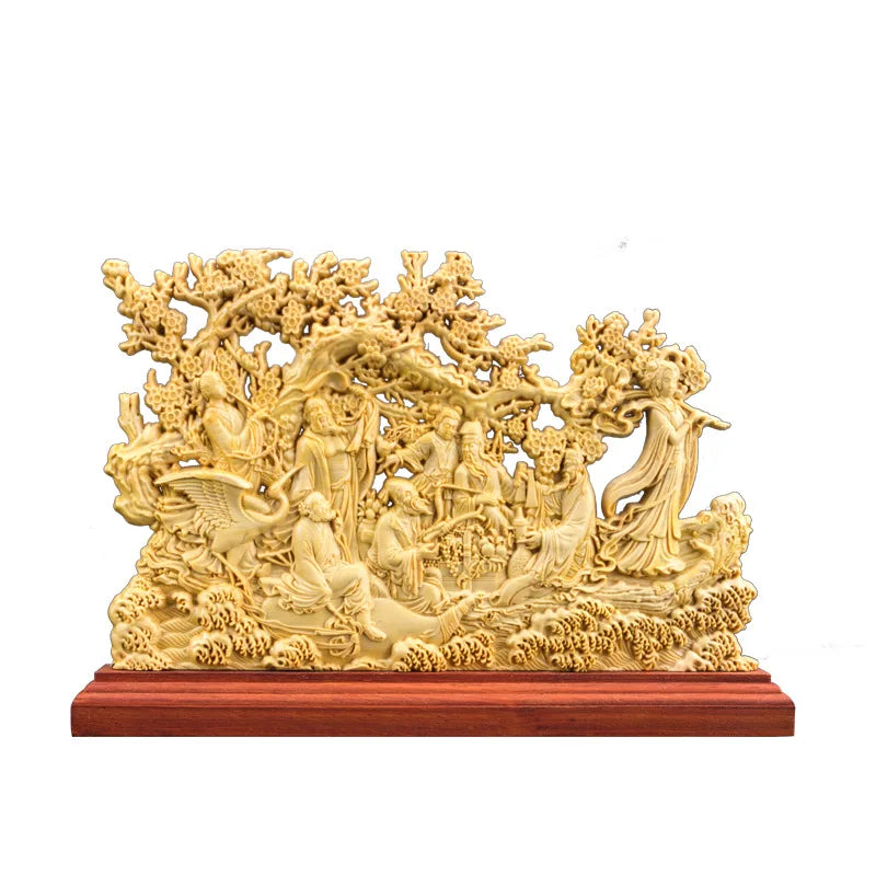 Afralia™ Eight Immortals Sculpture Decor, Lucky God of Wealth, Thuja Wood Carving Brand