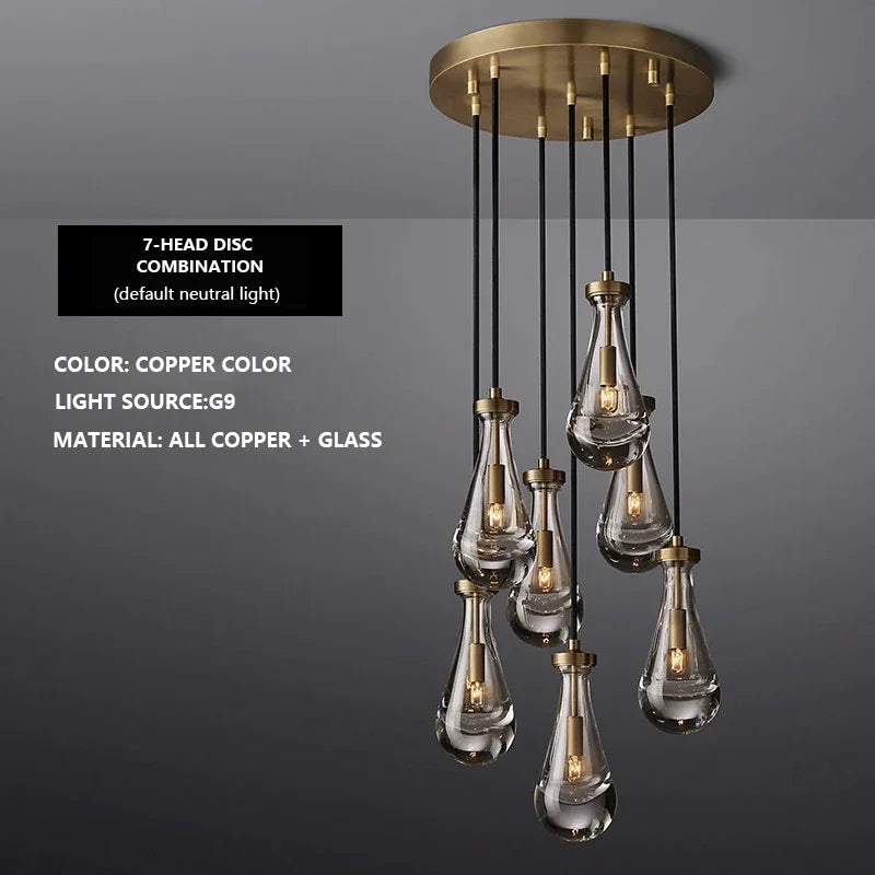 Afralia™ Brass Raindrop Pendant Chandelier for Living Room, Dining Room, Stairs