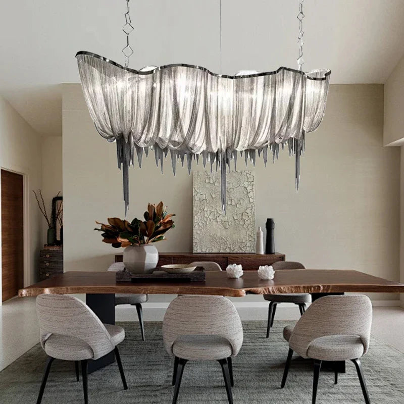 Afralia™ Gold Tassel Chain Chandelier LED Hanging Lamp Lustres for Dining Room
