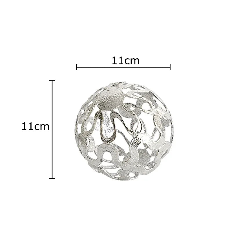 Afralia™ Silver Ball Metal Ornaments, Geometric Desk Decoration, Abstract Room Decor Craft