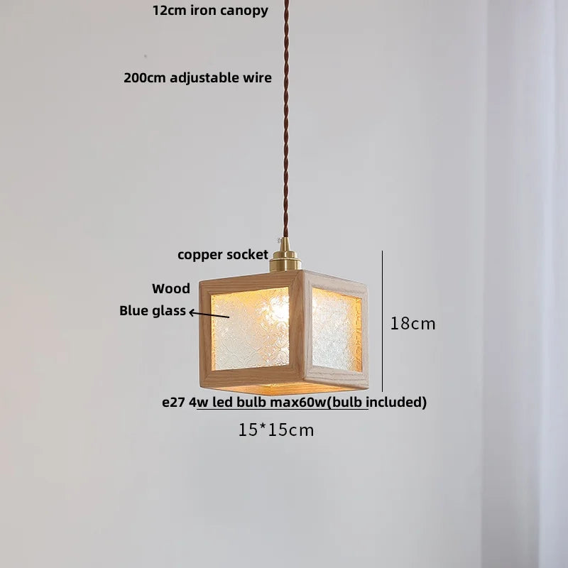 Afralia™ Glass LED Pendant Lamp Walnut Wood Brass Hanging Lights