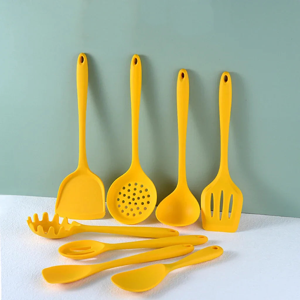 Afralia™ Yellow Silicone Kitchen Utensils Set - Non Stick, Heat Resistant Cooking Tools